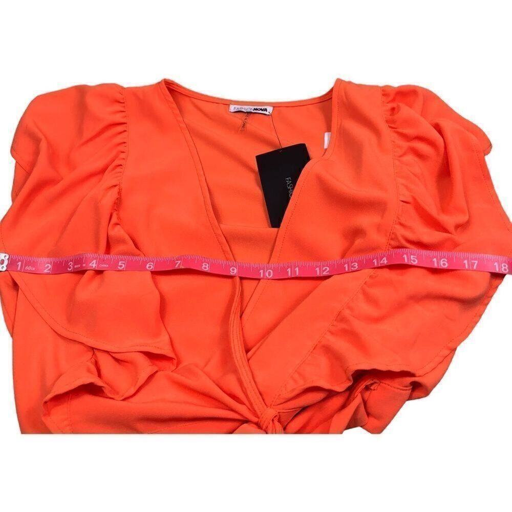 Fashion Nova Orange V Neck Wrap Valery Top - Picture 2 of 8